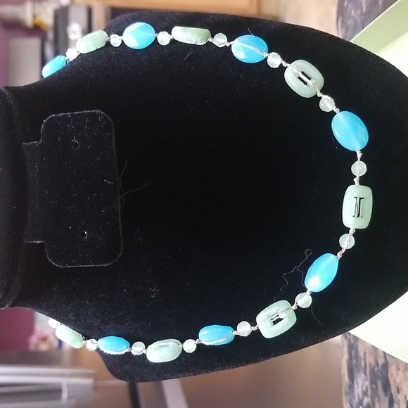 Blue & Green necklace. Wrapped in Sterling Silver. - Picture 1 of 4